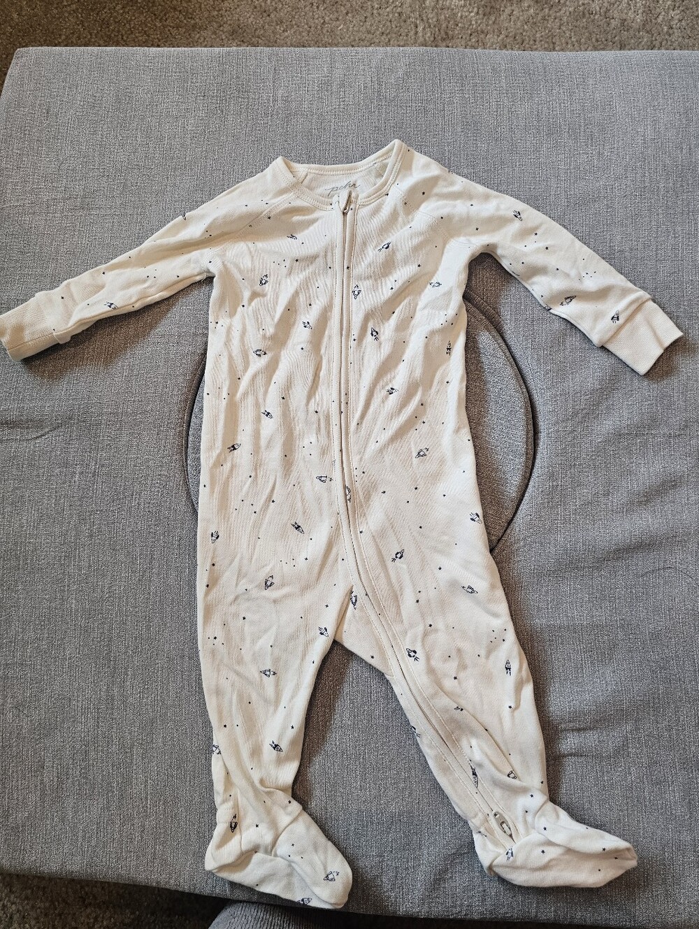 Baby's Cream Long-Sleeve Zip Front Top with Micro Print